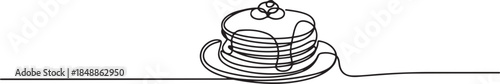 One continuous line drawing of pancakes that taste delicious are ready to be served at parties vector illustration. one line Art icon drawing