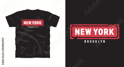 New York brooklyn text typography graphic design on black t shirt
