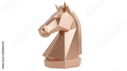 Fotografi Isolated rose-gold metallic horse bust, digital polygonal sculpture, a symbol of