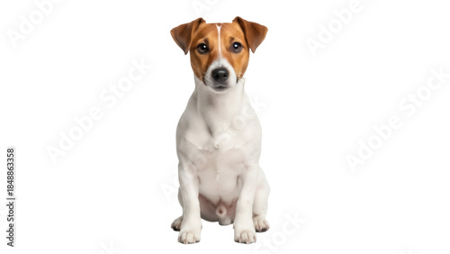 Fotografi Isolated young Jack Russell Terrier dog sitting attentively and staring straight