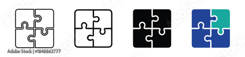 puzzle Pieces Icon Collection in Flat and Outline Style Vector Set