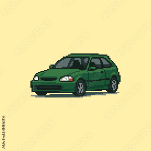 Pixelated jdm hatchback car icon logo flat vector design