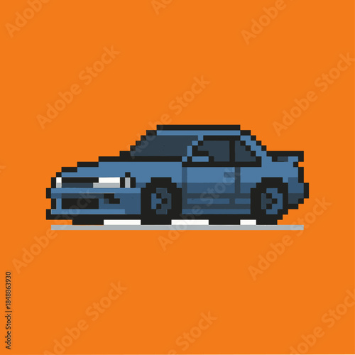 Pixelated jdm sports car icon logo flat vector design