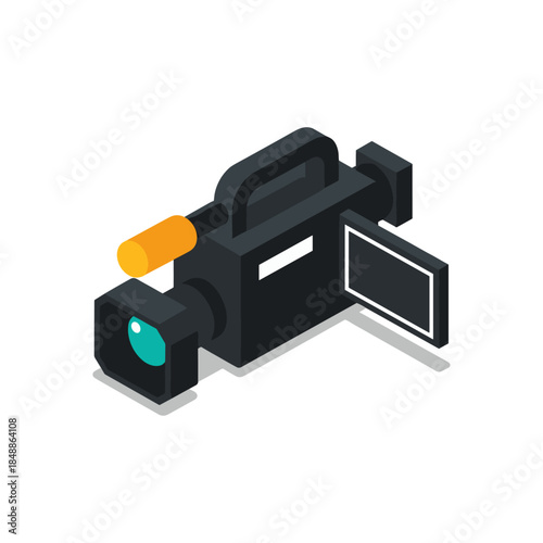 Video camera recorder, isometric video camera icon logo flat vector design