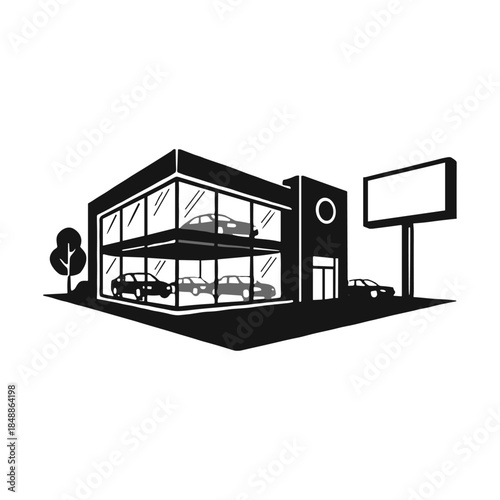 Car dealership silhouette, Car salespoint icon logo flat vector design