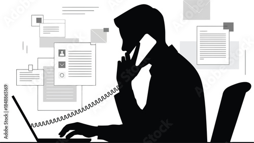Business Communication Phone Call Silhouette.