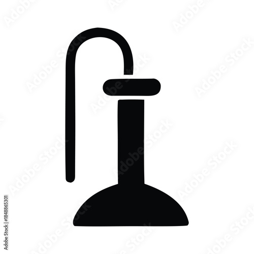 Elegant black silhouette icon of a scientific laboratory retort, representing chemical distillation processes, experimental research, and educational science concepts for graphic design projects