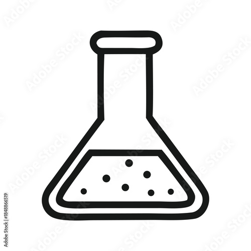 Simple illustration of a laboratory flask containing a bubbling liquid, symbolizing scientific experimentation and research