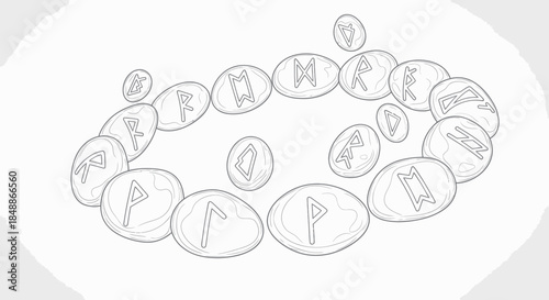 Set of runic stones arranged in a mystical circle, illustration for ancient divination.