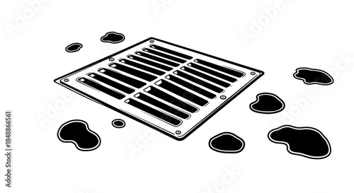 Storm Drain Cover with Puddles of Water Illustration