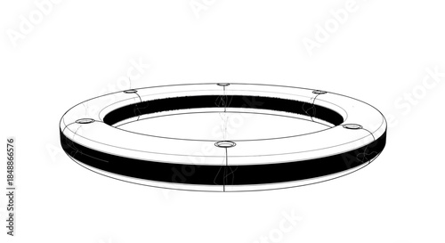 Abstract 3D line art drawing of a torus with a black band on a white background.