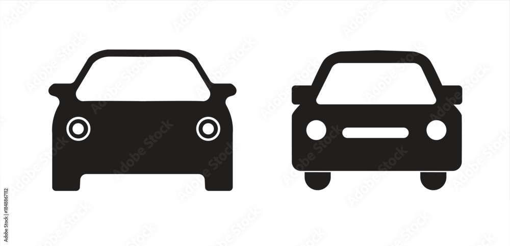 Fototapeta premium Car icon. Auto vehicle isolated. Transport icons. Automobile silhouette front view. Sedan car, vehicle or automobile symbol on white background - stock vector. 