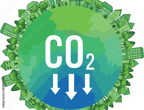 C O2 Reduction Concept with Green Earth and Cityscape carbon dioxide climate change