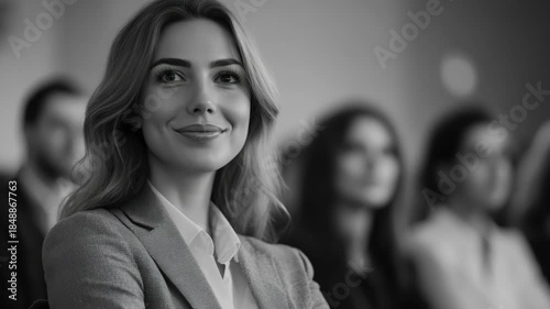 Wallpaper Mural A woman in a suit smiles while giving a talk or presentation. Torontodigital.ca