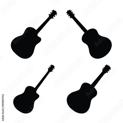 Black acoustic guitar silhouettes arranged in a symmetrical pattern