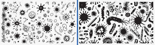 virus illustration vector, bacteria germ pattern design, microbiology virus artwork, disease germ doodle art, medical virus illustration set, pathogen graphic elements, health virus clipart, science m