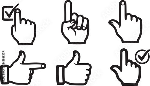 Set of vector hand gesture icons showing thumbs up like ok and click symbols for web social media and business communication
