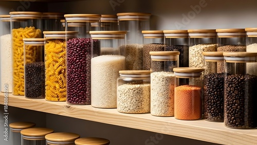 Organized pantry with various food items