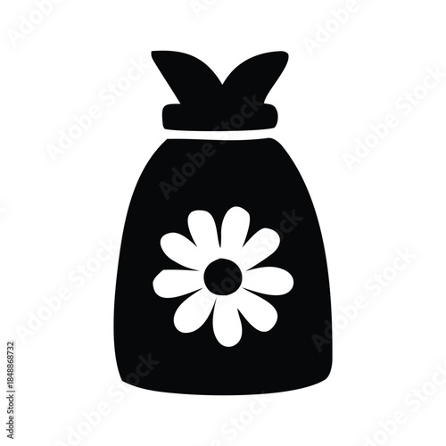Simple silhouette of a flower adorned sack, perfect for representing gifts, nature, or harvest themes