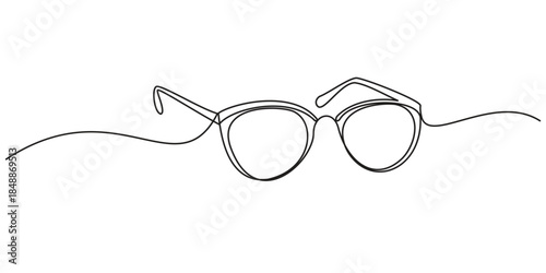 Stylish eyewear fashionable glasses drawn with a single continuous line. Sunglasses continuous one line drawing and eye glasses isolated outline flat vector illustration.