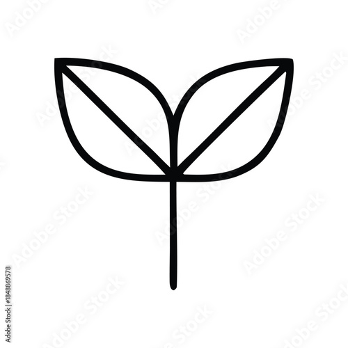 Simple line drawing of a growing plant sprout with two leaves against a white background