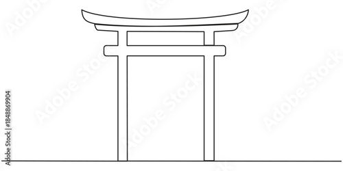 Continuous one line drawing of japan gate. One line drawing illustration of torii. Japan architecture, shinto temple concept single line. 
