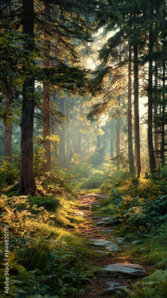 Obraz premium Sunlit Forest Trail