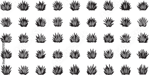 Grid of Black Silhouette Grass Tufts on White Background Keywords: grass, tuft, silhouette, black, nature, plant, vegetation, field, meadow