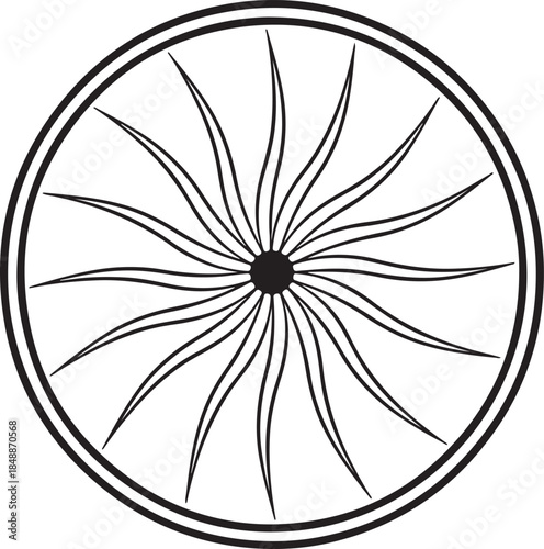 Elegant Ashoka Chakra Wheel Icon – Indian Dharma Symbol in High-Contrast Vector Style