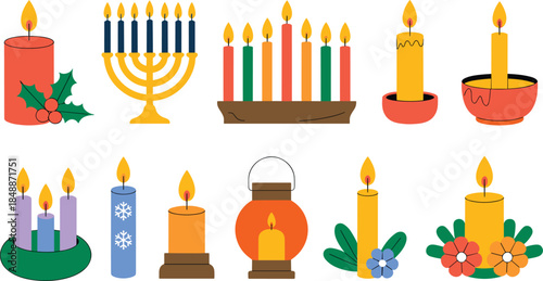 Colorful Candles and Holiday Decorations festive