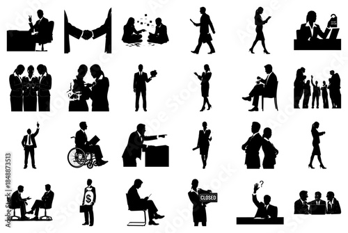 Business People Silhouettes In Office And Meeting Scenarios