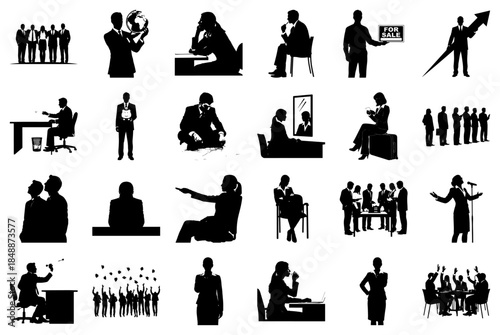 Business Silhouettes Actions and Interactions Keywords: business, silhouette, people, man, woman