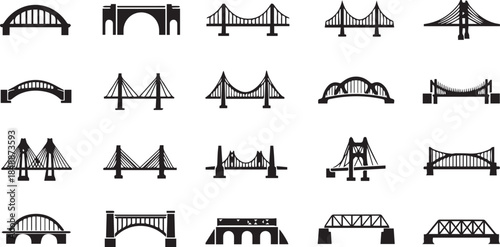 Collection of various bridge designs in black and white
