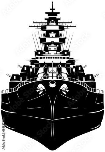 Battleship with skull and crossbones on front