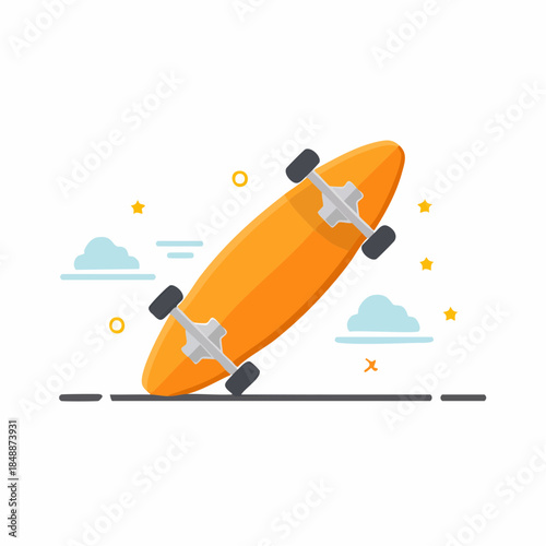 Stylized Orange Skateboard Isolated on White Background - Cute Design Element for Skateboarding