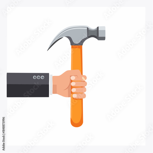 Hand Holding Hammer Tool for Construction Maintenance Repair Carpentry Woodworking or DIY Projects in a Clean Vector Illustration