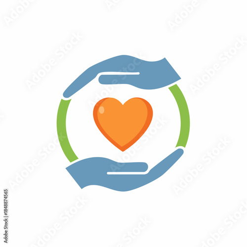 Hands cradling Heart Icon for Love, Support, Charity, Protection and Care Symbol