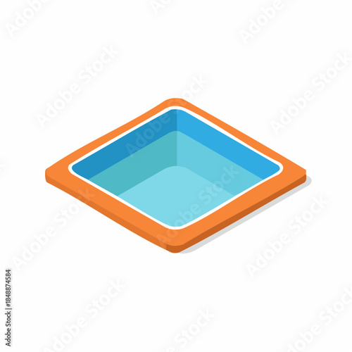 Isometric swimming pool illustration with blue water and orange border in vector format