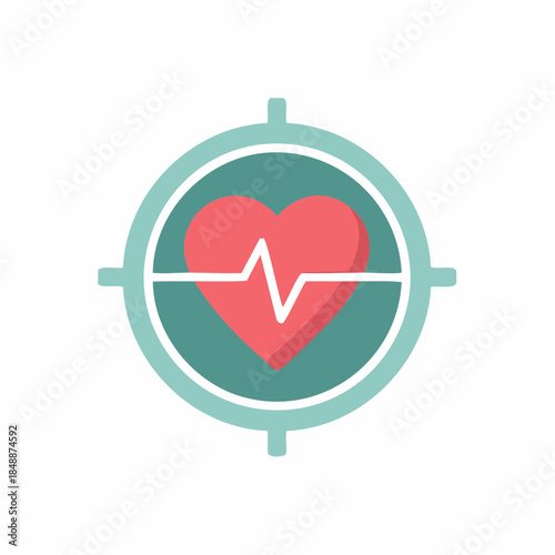 Heartbeat Target Icon. Symbol with Heart Rate Rhythm and Bullseye Design.