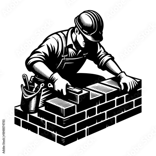 Construction worker laying bricks vector image illustration