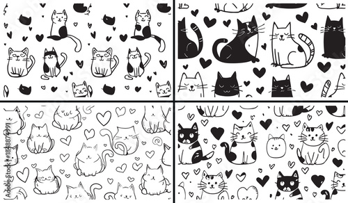 cute cat clipart, cat doodle illustration, kawaii cat drawings, funny cat art, hand drawn cat vector, black white cat clipart, cartoon cat set, printable cat illustration, cat sticker design, aestheti