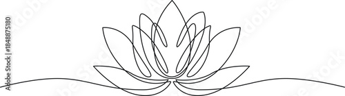 Lotus flower continuous one line drawing. Wellness concept in simple linear style. Continuous one line drawing of a lotus bud on white background vector illustration. 