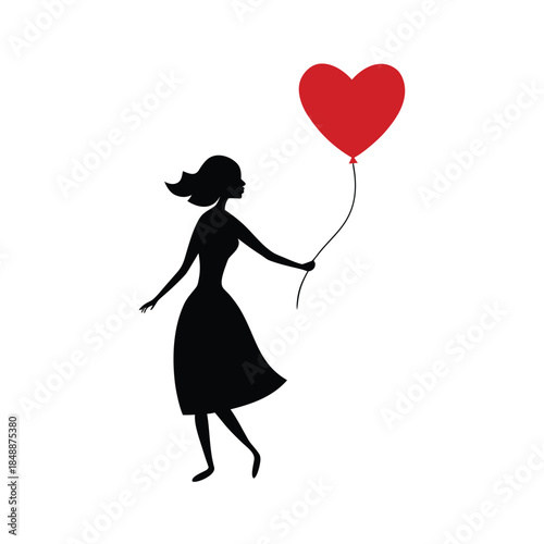Female Figure With Light Balloon Symbolizing Imagination Aspiration And Positivity Line Art Vector illustration