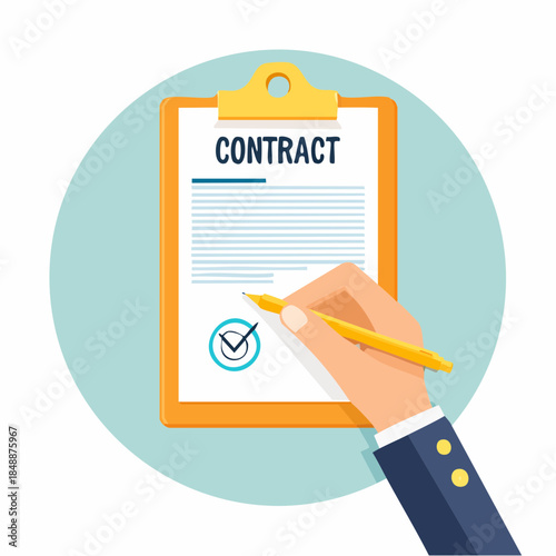 Illustration vectorielle d’une signature de contrat avec tampon officiel