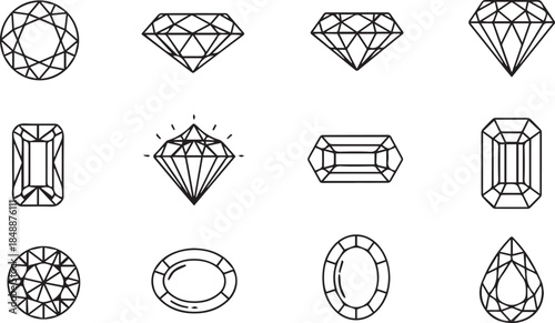 Collection of various gemstone shapes and cuts illustration