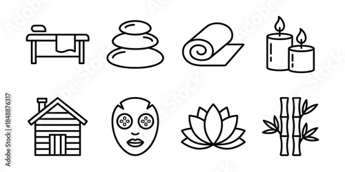 Spa wellness line icons set, relaxation therapy