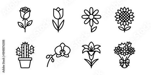 Flowers line icons set, floral garden outline collection