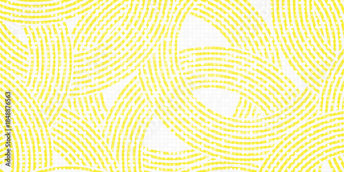 Doodle banner with yellow ramen pattern on white background. Wave abstract pattern.