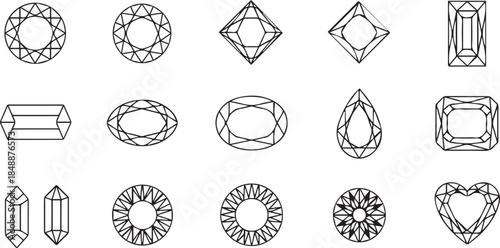 Collection of various gemstone shapes and cuts in detailed designs