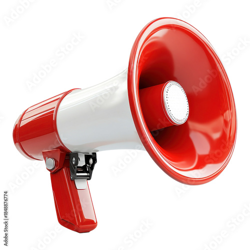 Sound device with a red and white design for announcements on transparent background.